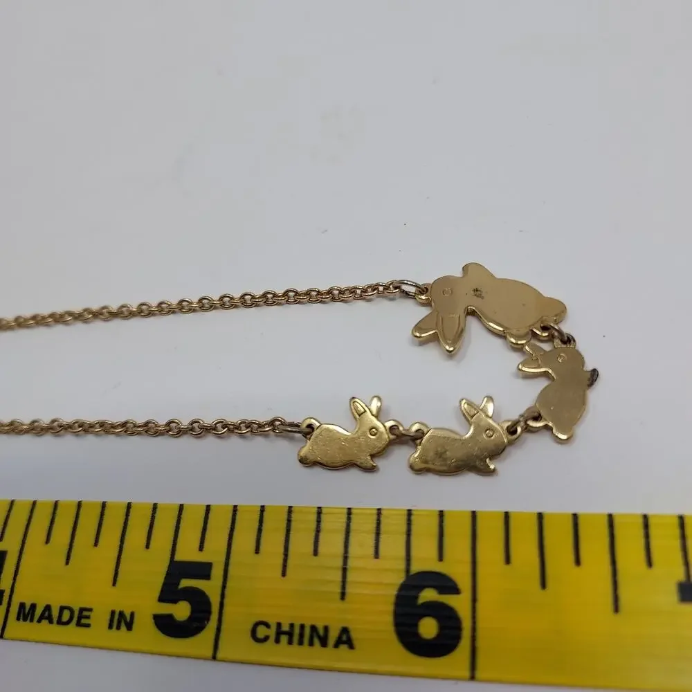 Vintage Avon Child's Necklace Mother Bunny with Babies Gold Tone 11